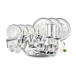 FnS Mandala Silver Stainless Steel 78-Piece Dinner Set-17