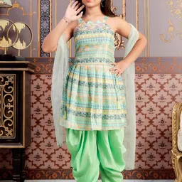Aarika Girls Printed Regular Pure Silk Kurta with Patiala & With Dupatta-picture-10