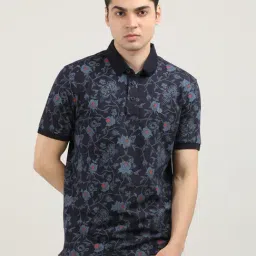 Dragon Hill Navy Cotton Slim Fit Printed Polo T-Shirt-picture-17