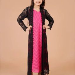 Eavan Girls Pink Self Design Maxi Dress-image-34