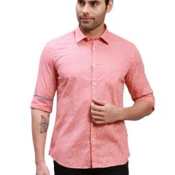 Parx Light Red Cotton Slim Fit Printed Shirt-image-108