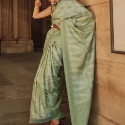 Odette Green Silk Blend Woven Saree With Unstitched Blouse-image-65