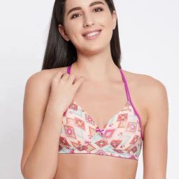 Clovia Beige & Pink Printed T-Shirt Bra-image-40