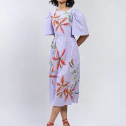Label Ritu Kumar Lilac Printed Midi Dress-image-82