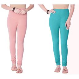 Dollar Missy Pink & Sea Green Cotton Leggings (Pack of 2)-image-4