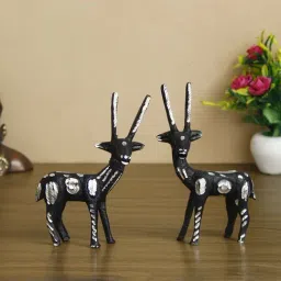 eCraftIndia Set of 2 Black and Silver Metal Handcrafted Deer Figurine-16