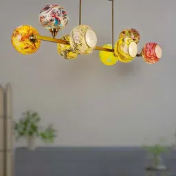 Fos Lighting Modern Linear Multicolor Steel 8-In-1 Chandelier With Glass Shades-image-4