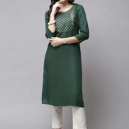 Yufta Green Embroidered Straight Kurta-image-32