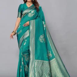 Satrani Green Woven Saree With Unstitched Blouse-image-48