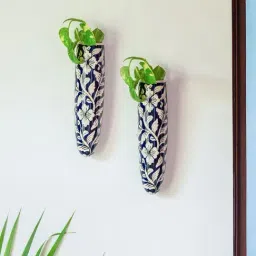 ExclusiveLane 'Shades of a Leaf' Navy Ceramic Wall Planter Pot - Set of 2-image-22