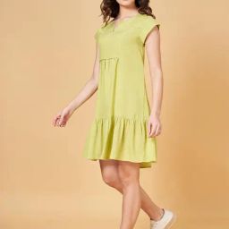 YU by Pantaloons Lime Green Cotton A-Line Dress-image-59