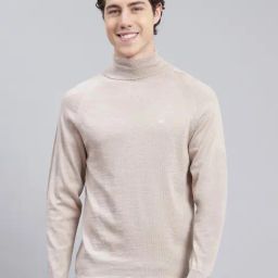 Monte Carlo Beige Pure Wool Regular Fit Solid Pullover-image-15