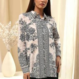 Biba Beige & Black Cotton Floral Printed Shirt-image-30