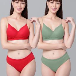 AROUSY Red & Green Cotton Bra Panty Set - Pack Of 2-image-97