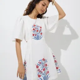 Bombay Paisley by Westside White Floral Cotton-Blend A-Line Dress-picture-5