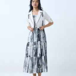 Bombay Paisley by Westside Grey Cotton Tiered Dress with Jacket-picture-49