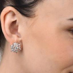 Zaveri Pearls Rose Gold Cubic Zirconia Flower Brass Stud Earrings - ZPFK10398-31