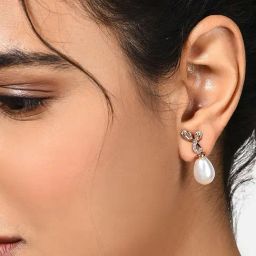 Zaveri Pearls Rose Gold Cubic Zirconia & Pearls Brass Stud Earrings - ZPFK10395-image-43