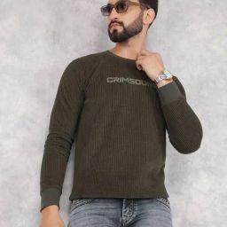 Crimsoune Club Olive Regular Fit Logo Printed Sweatshirt-image-40