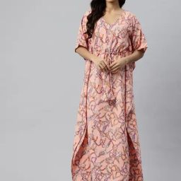 Cottinfab Peach Printed Kaftan Maxi Dress-9