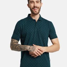 Octave Green Cotton Regular Fit Printed Polo T-Shirt-image-19