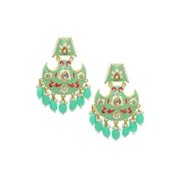 OOMPH Mint Green Meenakari Enamel with Kundan and Pearls Ethnic Dangler Earrings image 4