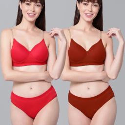 AROUSY Red & Maroon Cotton Bra Panty Set - Pack Of 2-17