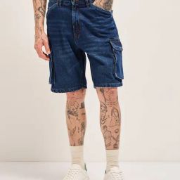 The Bear House Blue Loose Fit Solid Shorts-41