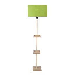 Sanded Edge Green Miller Double Shelf Floor Lamp in Solid Wood with Natural Wood Color Base-picture-0