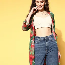 Berrylush Women Printed Longline Shrug-11