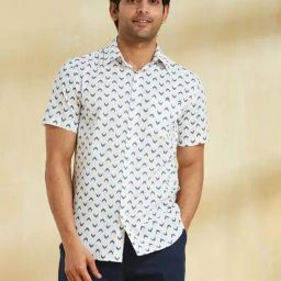Fabindia White Cotton Slim Fit Printed Shirt-picture-9