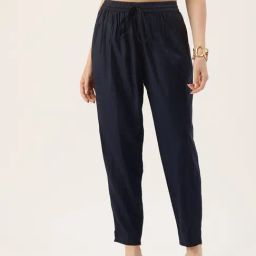 Amukti Blue Rayon Solid Trousers-image-61