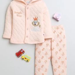 Bumzee Boys Peach Printed Full Sleeves Hoodie with Pants-image-29