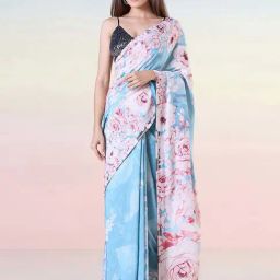 navyasa by liva Blue Floral Print Saree With Unstitched Blouse-picture-16