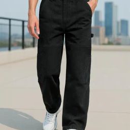 Bewakoof Men's Black Baggy Fit Carpenter Mid-Rise Jeans-picture-28