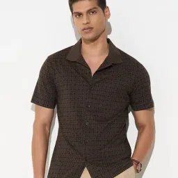 Peregrine By Pantaloons Brown Cotton Slim Fit Printed Shirt-picture-32