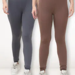 Gracit Grey & Brown Solid Tights (Pack of 2)-image-4
