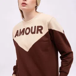 Styli Brown & Beige Regular Fit Color-Block Sweatshirt image 4