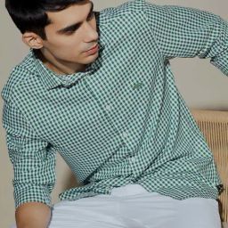 ANDAMEN Green Slim Fit Check Shirt-image-20