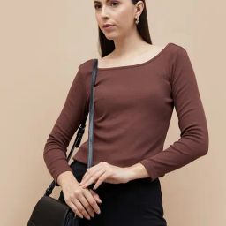 Code by Lifestyle Brown Plain Top-image-36