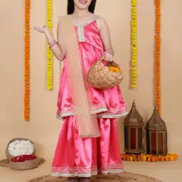 Cutiediva Girls Magenta Solid Kurta & Sharara With Dupatta Set-picture-9