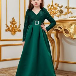 DP FABRICS Ananta Girls Embellished V- Neck Maxi Dress-20