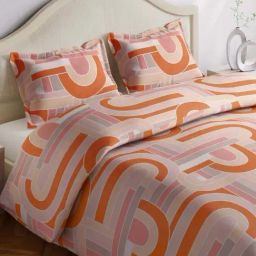 Haus & Kinder Pink Geomatric Pink & Orange 144 TC Cotton King Bedsheet with 2 Pillow Covers-picture-39