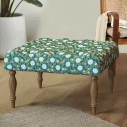 Chumbak Spring Marigold Floral Green Sheesham Wood English Ottoman-image-20