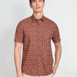 Arrow Sport Brown Cotton Regular Fit Printed Shirt-image-35
