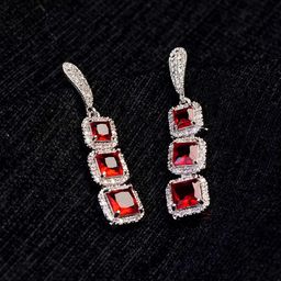 Zoey Rhodium-Plated Cubic Zirconia Studded Contemporary Drop Earrings-14