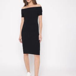 Guess Black Viscose Textured Dress-image-30