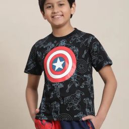 Kidsville Captain America Printed Black Regular Fit T-Shirt For Boys-image-98