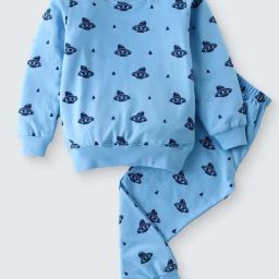 Nite Flite Girls Light Blue Cotton Printed Full Sleeves Co-ord Sets-image-83