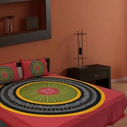 Myntra Elegant Homes Red & Black Geometric 144 TC Queen Bedsheet with 2 Pillow Covers-3